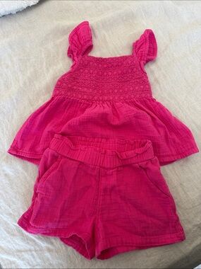Cat & Jack Hot Pink Smocked Tank Top and Elastic-Waist Shorts Set